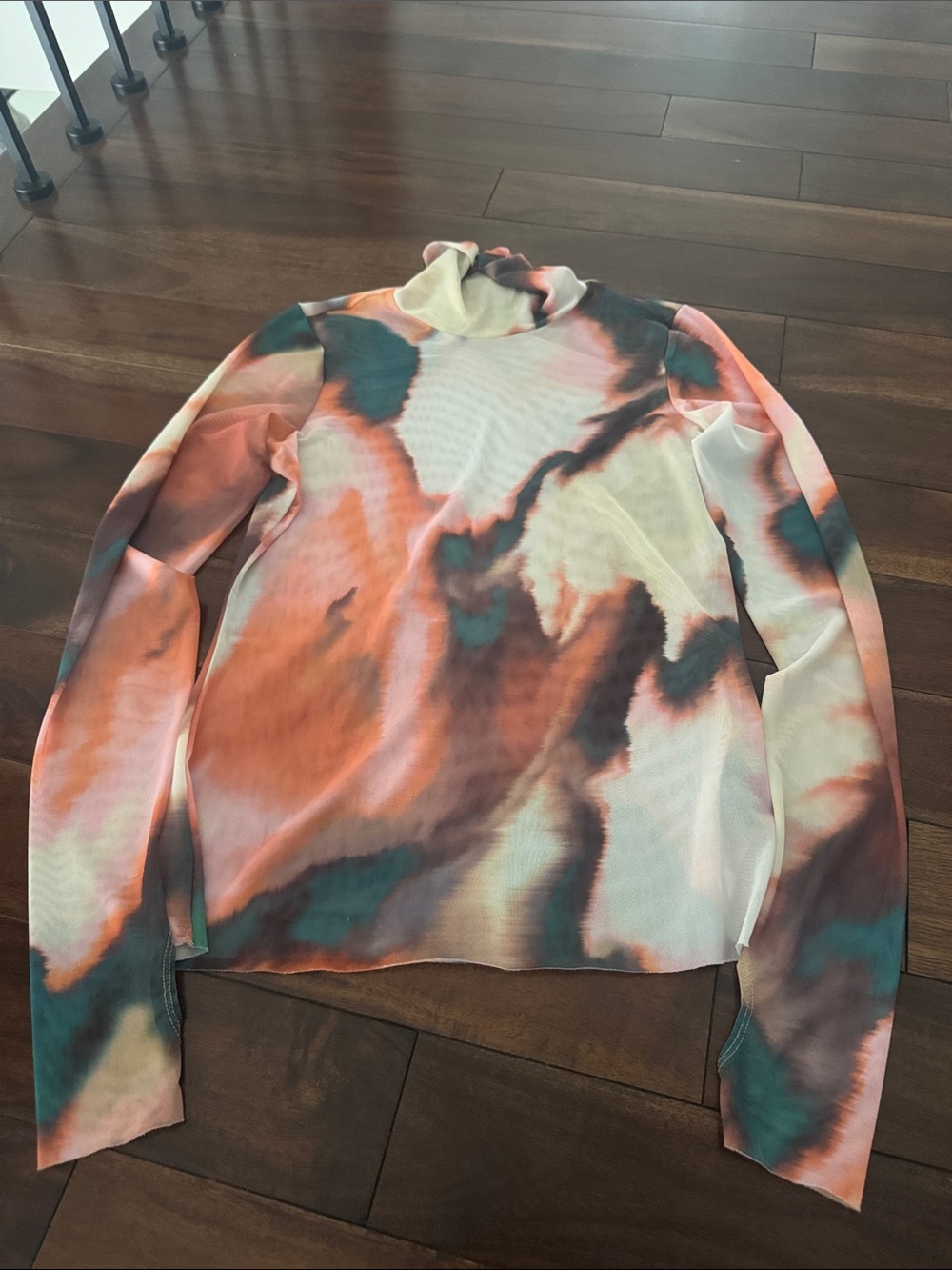 AFRM Tie-Dye Long Sleeve meche Turtleneck Top - Orange, Teal, Brown, Cream